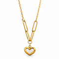White Heart Necklace, 18K Gold Plated Steel