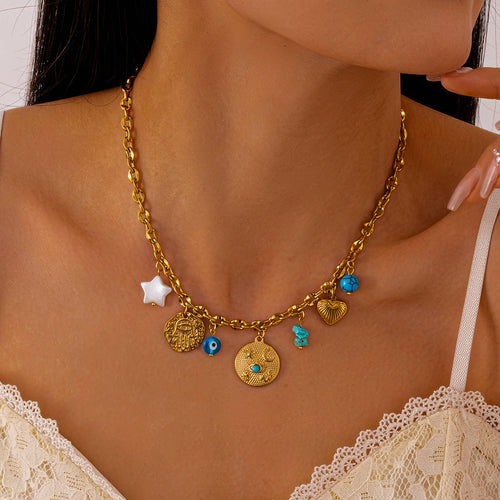 "Evil Eye" Necklace, 18K Gold Plated Steel