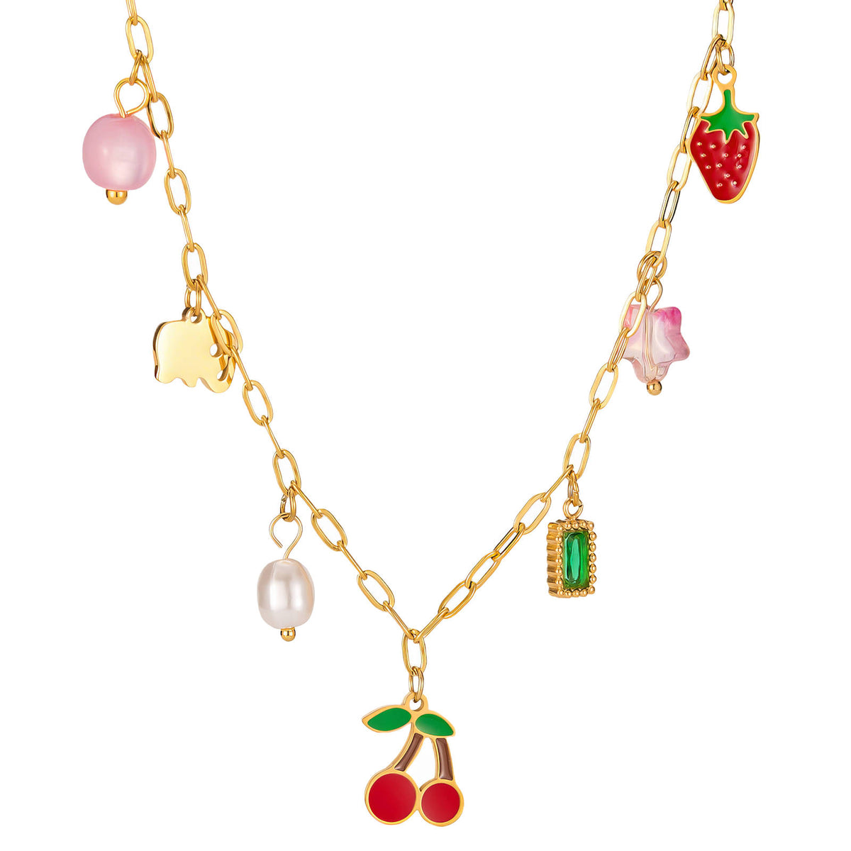 "Cherry" Necklace, 18K Gold Plated Steel